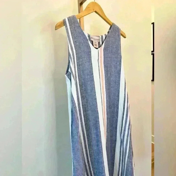 Philosophy Women's Striped Shift Dress M Multicolor Sleeveless Casual Linen - Picture 2 of 10